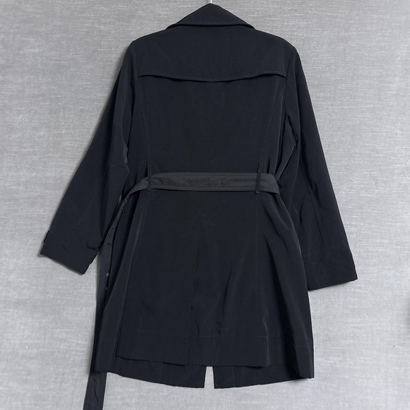New York Co Trench Coat M Black Belted Long Rain Jacket Classic Retro Fall Layer - Picture 6 of 13